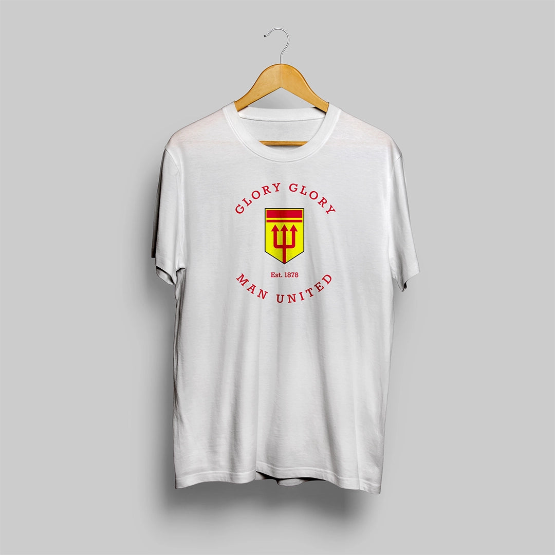 Man United White T-Shirt - Glory Glory Man United